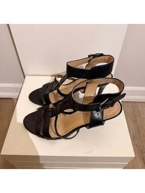 Marc Fisher Black Leather Strappy Sandals Heels Women's 7.5
